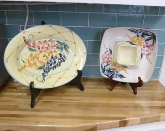 Excellent Signed &#39;99 Gail Pittman Garden View Pattern Large 16&quot; Platter Or Chip and Dip Server-Great!