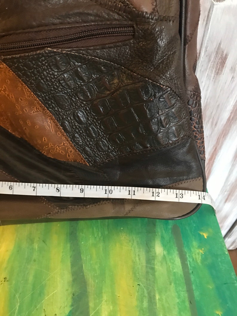 in brown brown leather 80 years to wear on the shoulder Vintage patchwork handbag