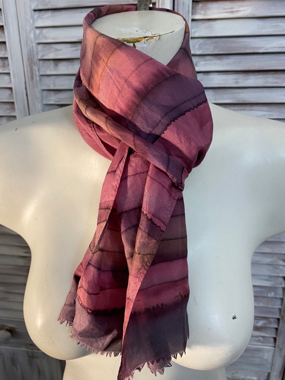 foulard vintage rectangle de couleur violet et rou