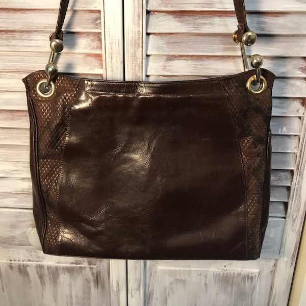 Vintage handbag, 80s bag, crocodile look soft leather bag - High Fasion made in Canada