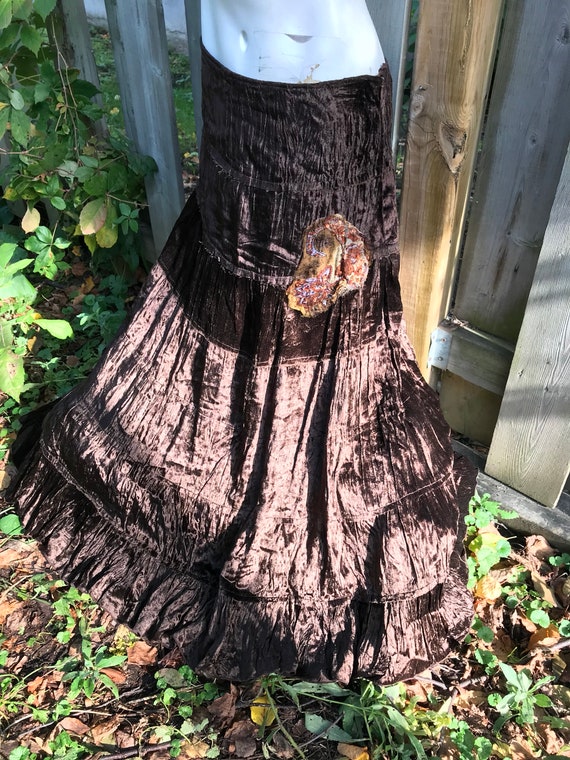 Brown velvet skirt - vintage 90s - brown brown co… - image 2