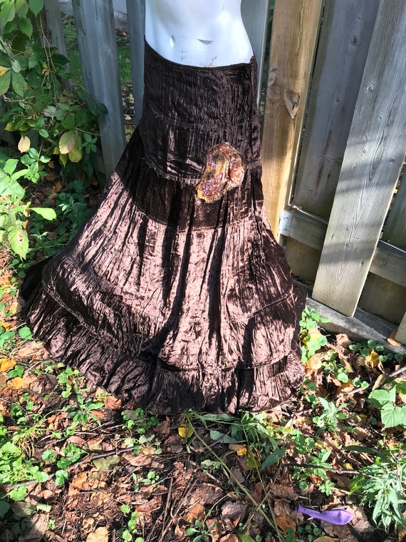 Brown velvet skirt - vintage 90s - brown brown co… - image 1