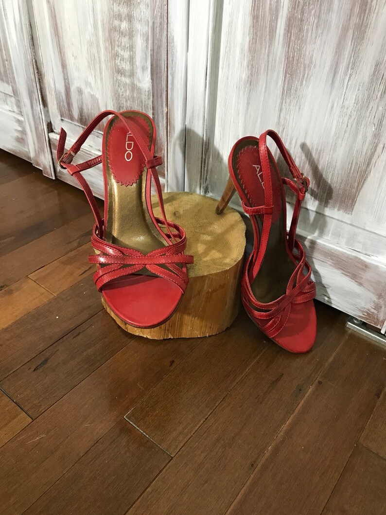 Rode geweven leren sandalen met hakken maat 37 gemaakt in - Etsy België