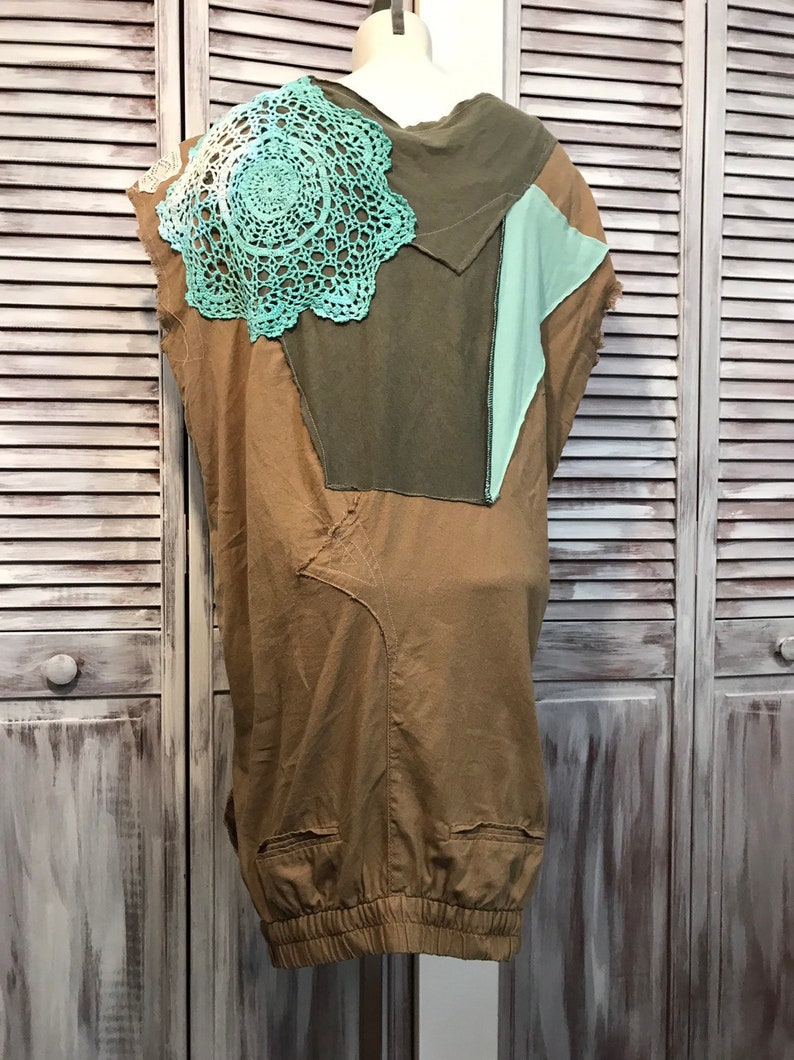 turquoise and Red Dress up cycled clothing-plus size-tunic boho-loose dress-unique tunic dress-one size-beige Brown