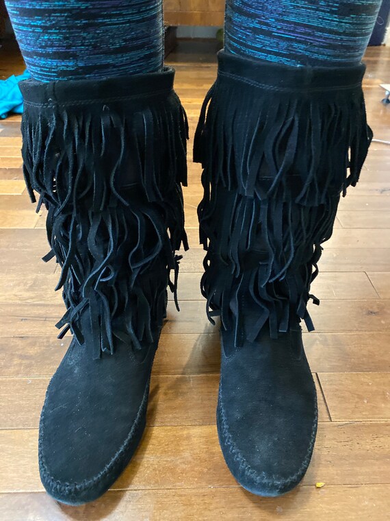 Bota Mocasines me flecos mujer gamuza vintage negro talla - Etsy México
