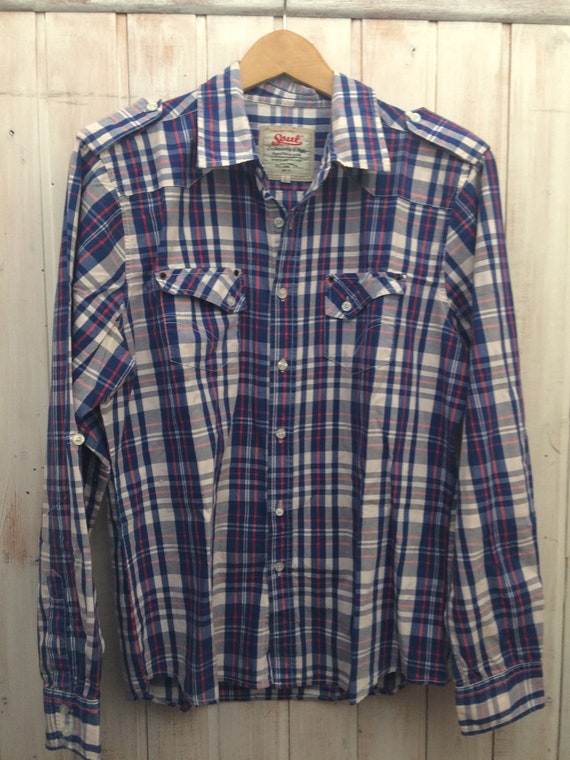Chemise Homme Vintage Gap - Taille 2XL, Carreaux Bleus, Manches Longues, Coton - Occasion En Très Bon état
