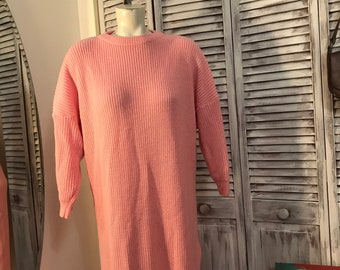 80s vintage long dress - plus size - pale pink sweater dress over size - size M