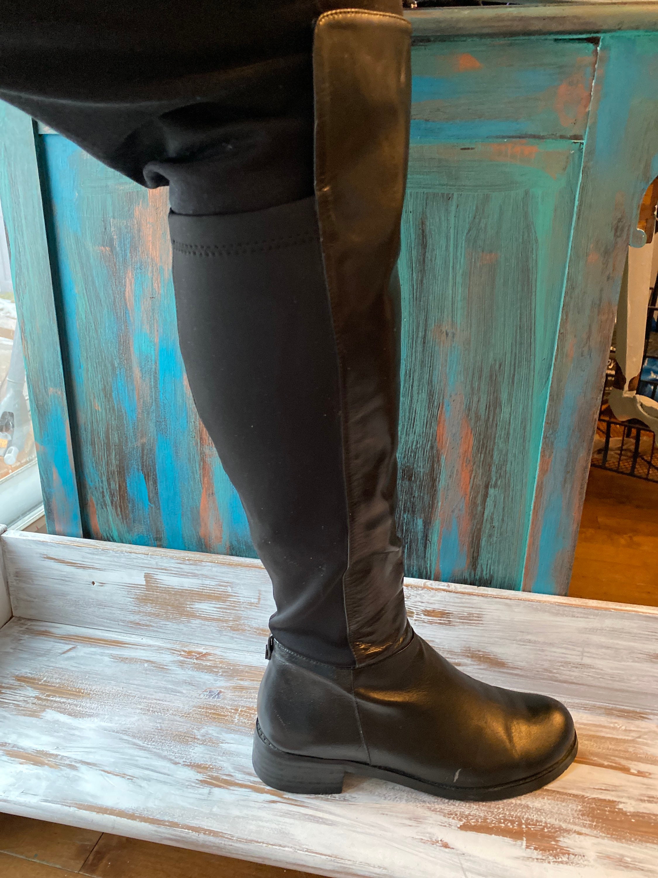 flat black leather boots