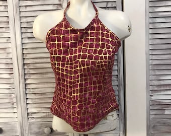 Fuchsia and gold crocodile-look suede camisole with back zip closure, size Medium, Oscar Leopold