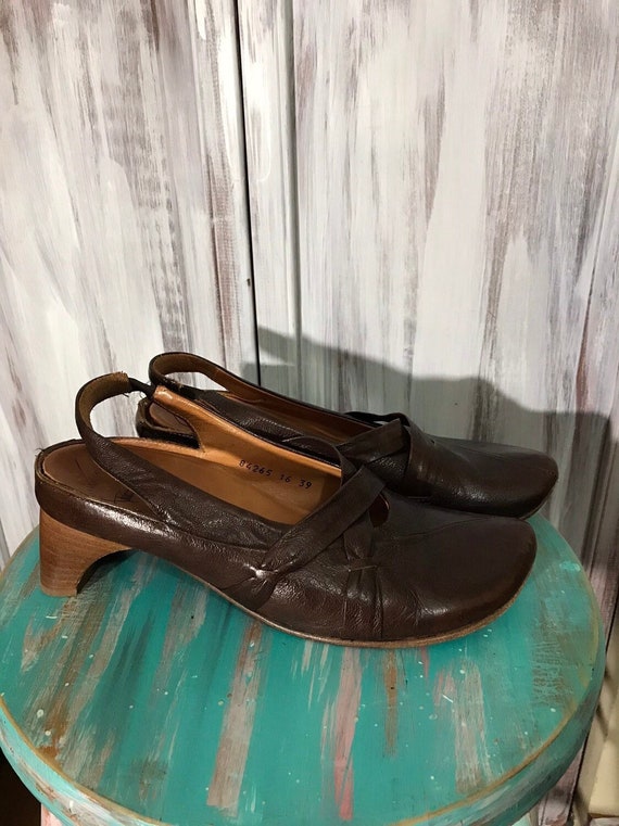 Soulier cuir brun Thing femme vintage des année 90