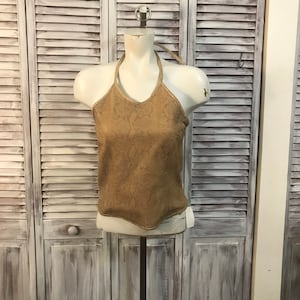 Beige snakeskin leather camisole with back zipper, size 8, Simon Chang, made in Canada