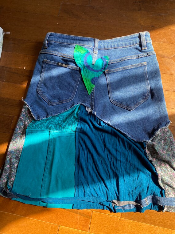 Turquoise Upcycled Clothing Jeans Skirt and Mid dark Jeans Size 29