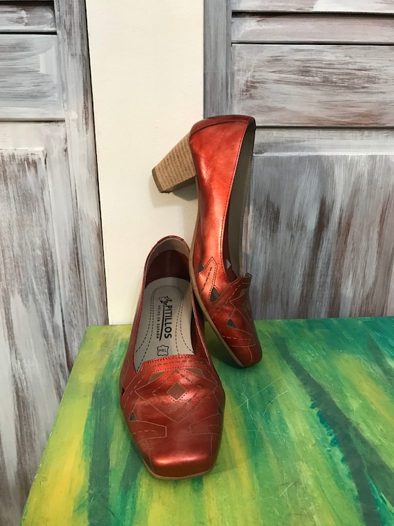Zapato vintage rojo punta cuadrada vintage mujer - Etsy México