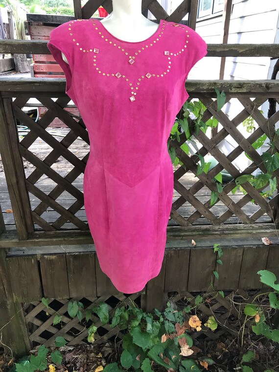 Danier fuchsia pink suede dress - 80s vintage dre… - image 2