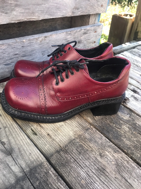 Banquet automatisk sagtmodighed Women's Vintage Chunky Shoes in Wine Red Leather Lace up - Etsy Denmark