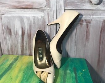 Vintage women's shoe from the 80s - Beige leather pumps - Vincenzo Madciotra - made in Italy - size 36 1/2