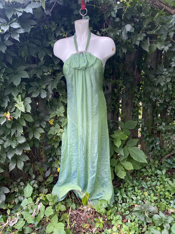 Vintage women's green silk dress size xsmall - image 1