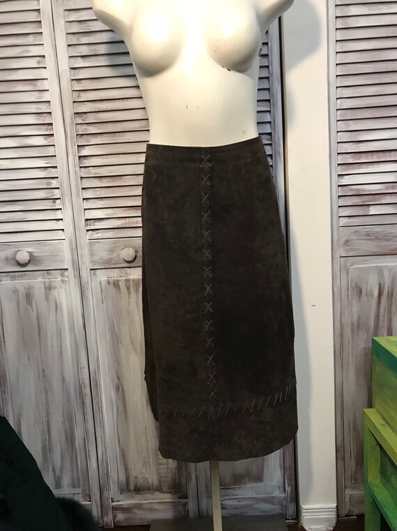 Vintage suede skirt - leather - brown brown suede