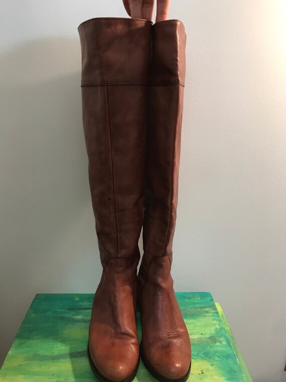 flat brown thigh high boots