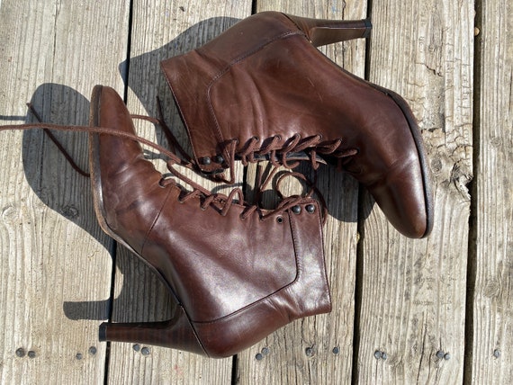 Botas vintage mujer botas de tacón con cordones y punta - Etsy México