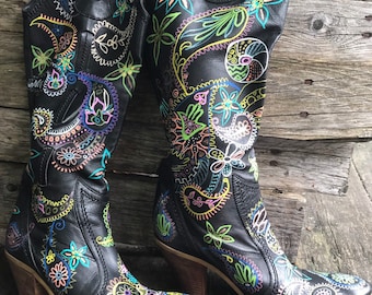 Bota vaquera reciclada botas vintage bota pintada a mano con