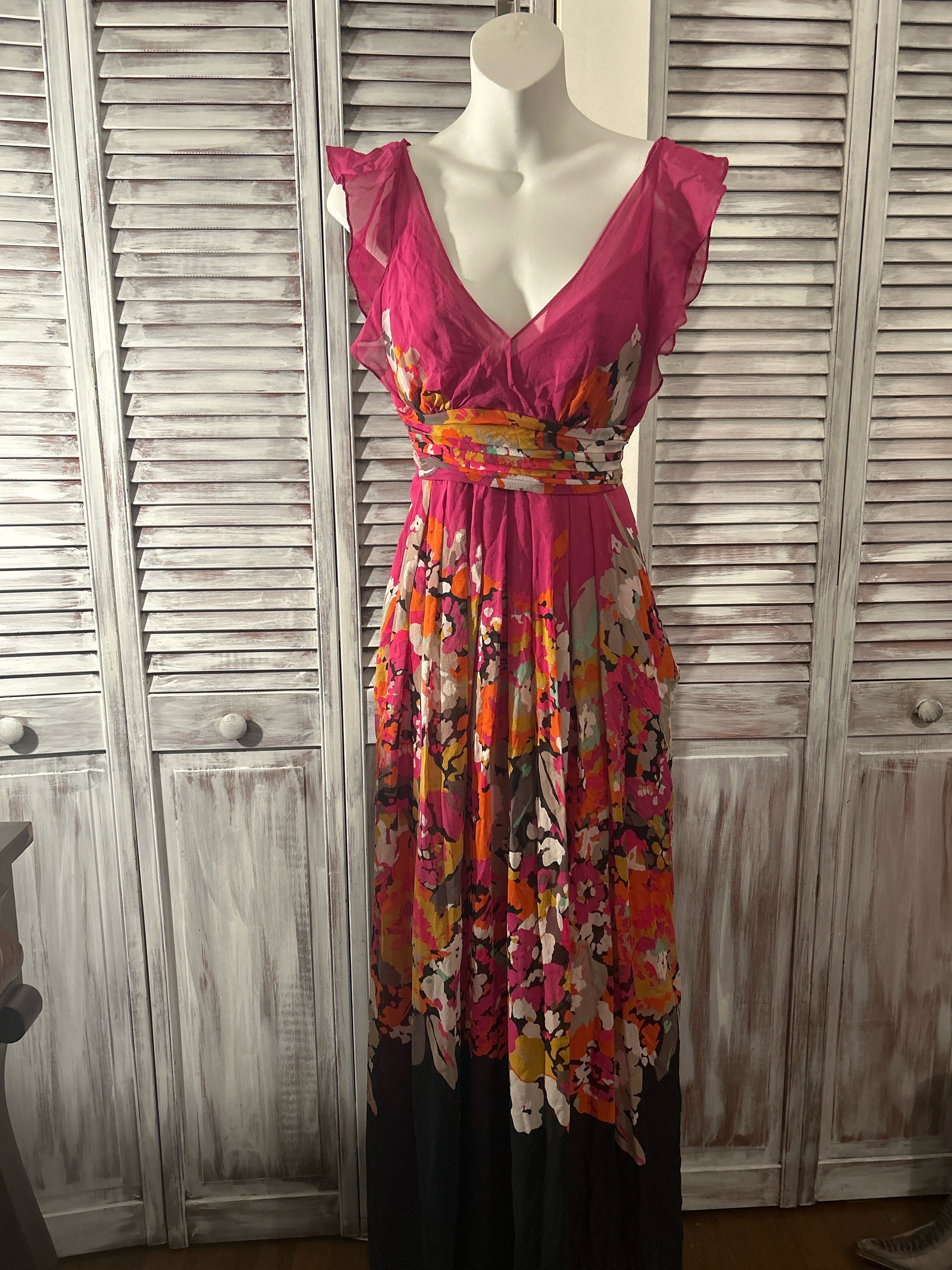 Long Fuchsia and Black Dress Size 8 Etsy UK