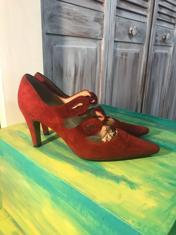 soulier femme vintage rouge en suède - soulier Pet