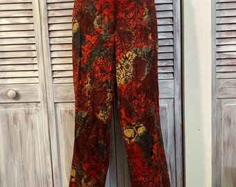 Pantalon taille haute rouge fleurie femme vintage grandeur 12