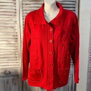Vintage women&#39;s embroidered red vest - 80s jacket size XL