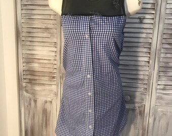 Upcycled shirt dress and blue and white checkered fabric with wick size xsmall