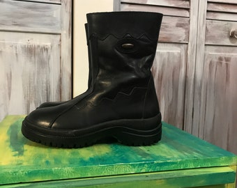Chunky vintage women's winter boot 90- changeable with crampon - black leather zipper boot size 36