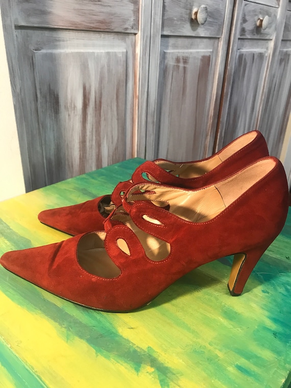 soulier femme vintage rouge en suède - soulier Pe… - image 2