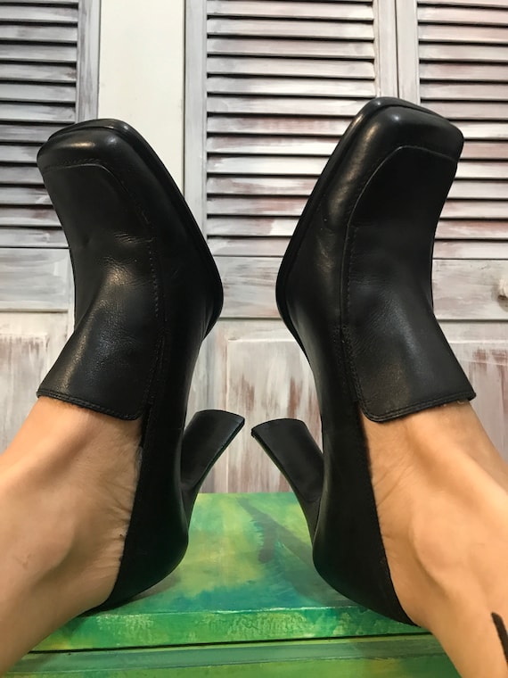 D collet nere vintage numero di scarpe a punta quadrata 9 pelle