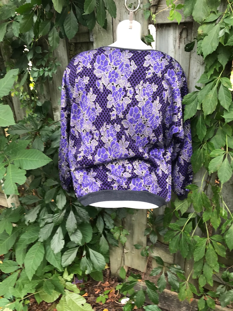 Sweater purple 90/'s 1xlarge knitting flowers print sweater