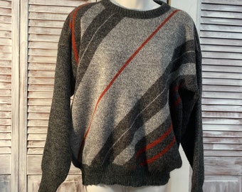 Vintage men's sweater - 80s sweater in gray and red color sweater made in France in size Large