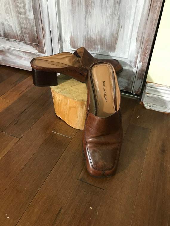 Vintage mules - women's shoe - brown leather - Nat