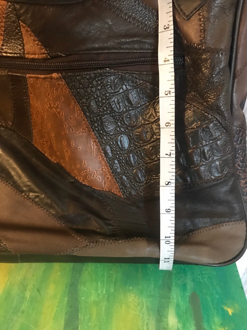 in brown brown leather 80 years to wear on the shoulder Vintage patchwork handbag