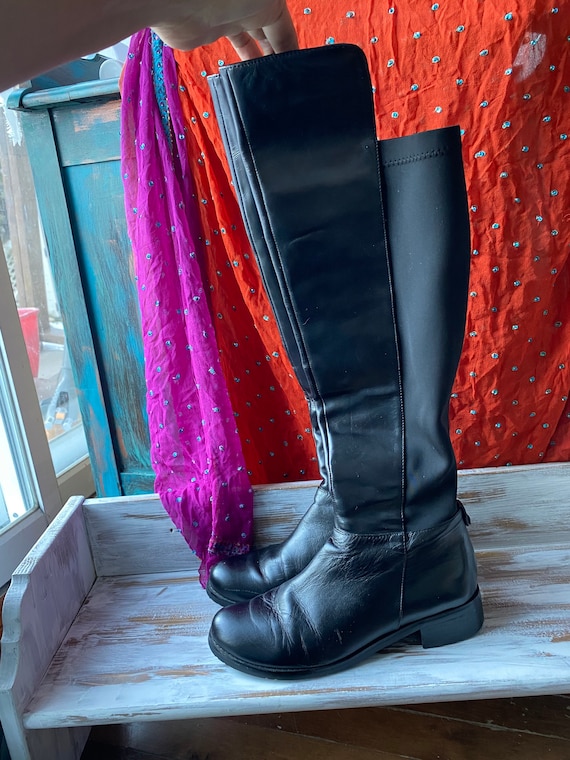 Zwarte leren laarzen platte vintage steltlopers maat 38 EU of - Etsy  Nederland