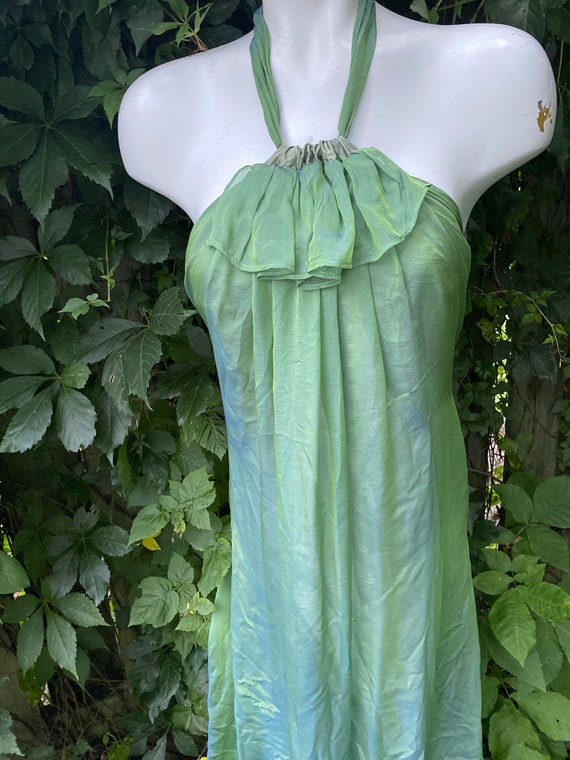 Vintage women's green silk dress size xsmall - image 2