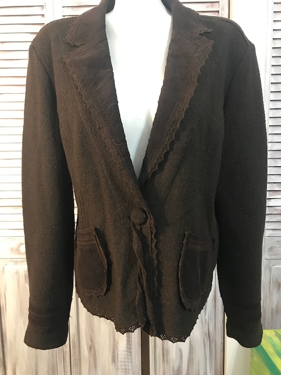 Vintage women's jacket in boiled wool color brown… - image 2