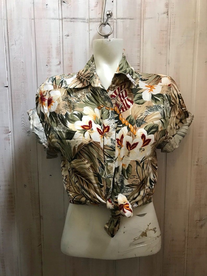 size 10 brown yellow 80 Shirt blouse Earth rayon green color