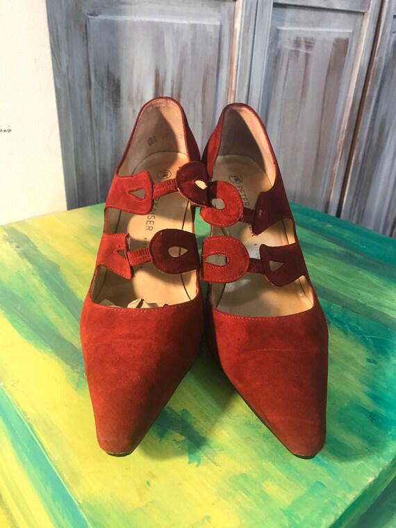 soulier femme vintage rouge en suède - soulier Pe… - image 4