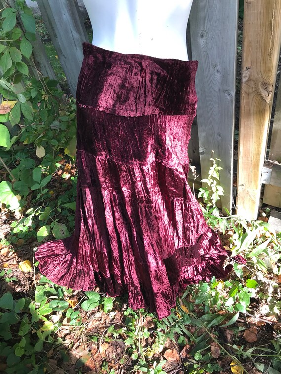 Red velvet skirt - vintage 90s - wine red color -… - image 2