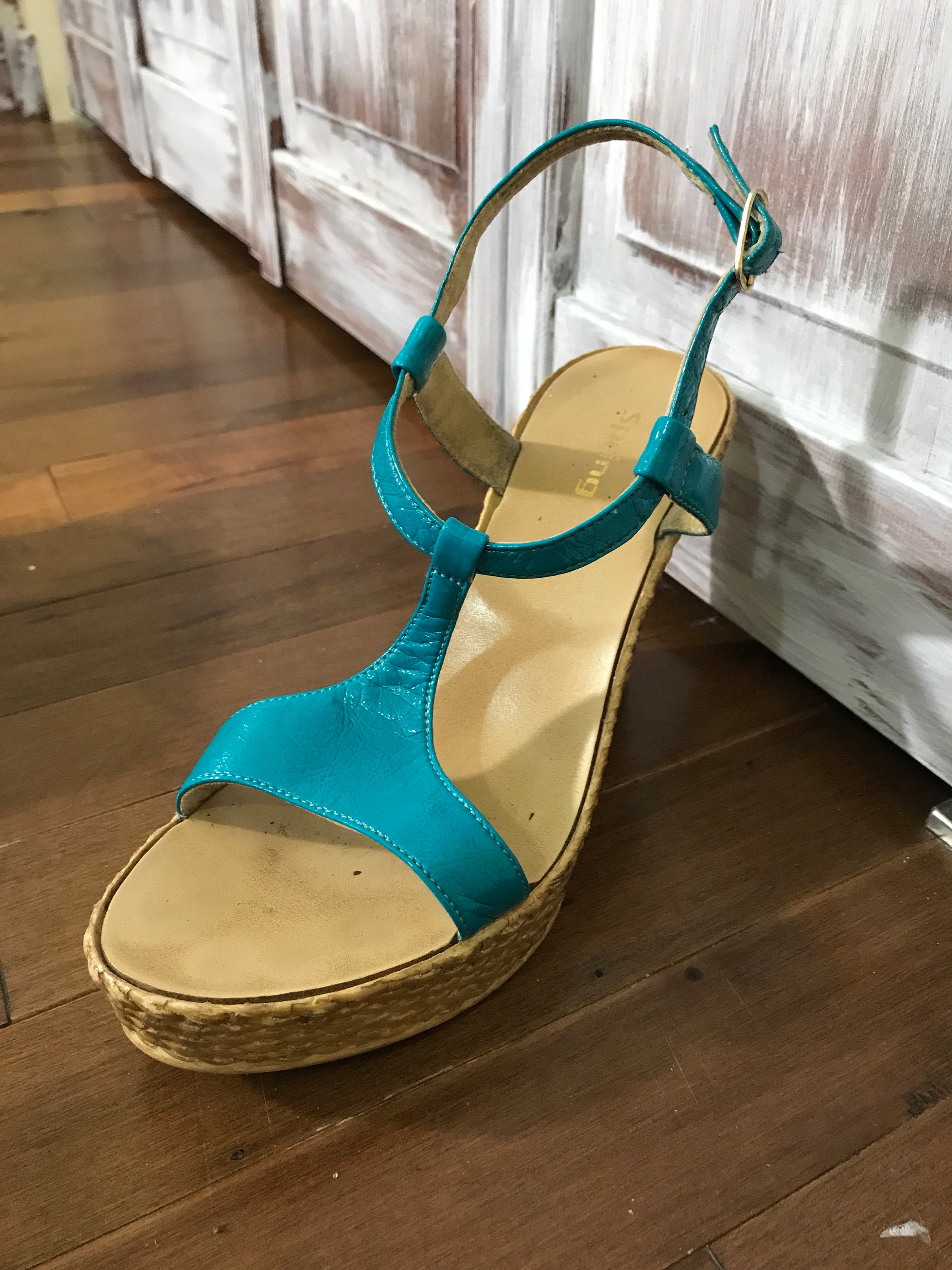 turquoise wedge heels