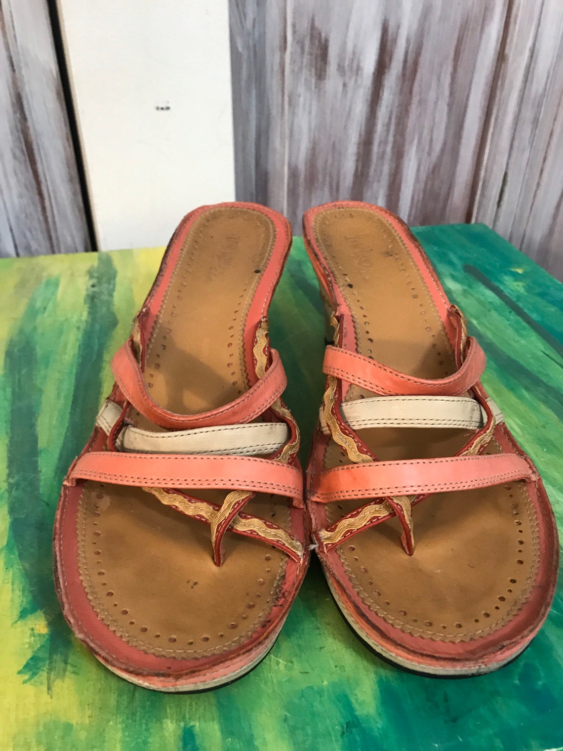 Vintage women's sandals leather shoes multi strap Etsy