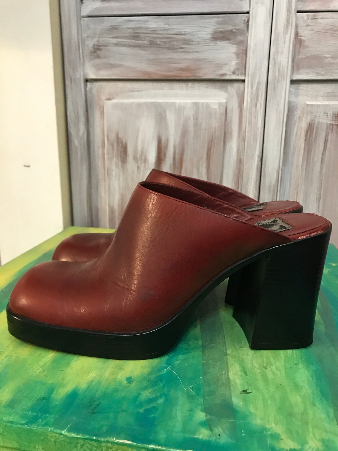 Vintage women's shoe red mule sandals in red leather | Etsy