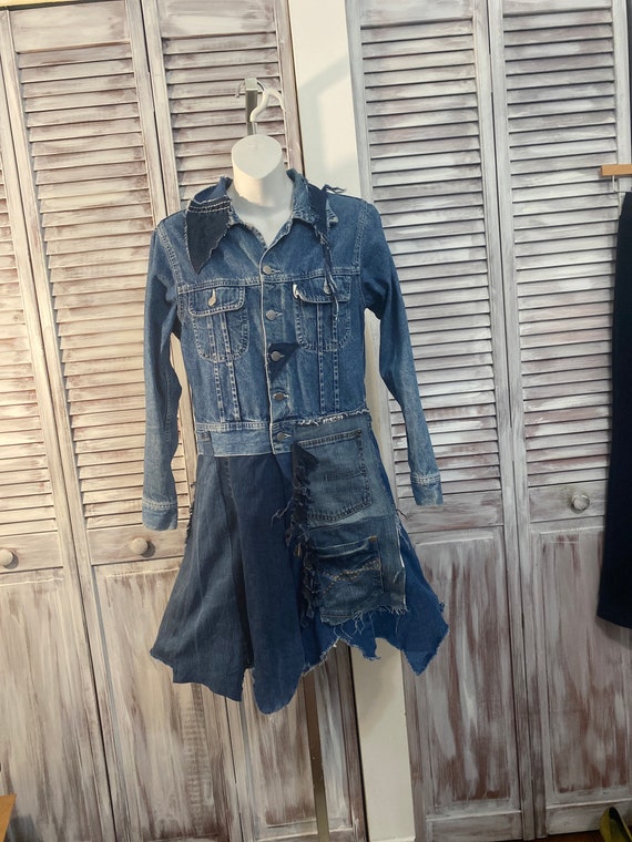 Chaqueta vaquera Ropa reciclada levita única mujer en jeans recuperados  talla M -  México