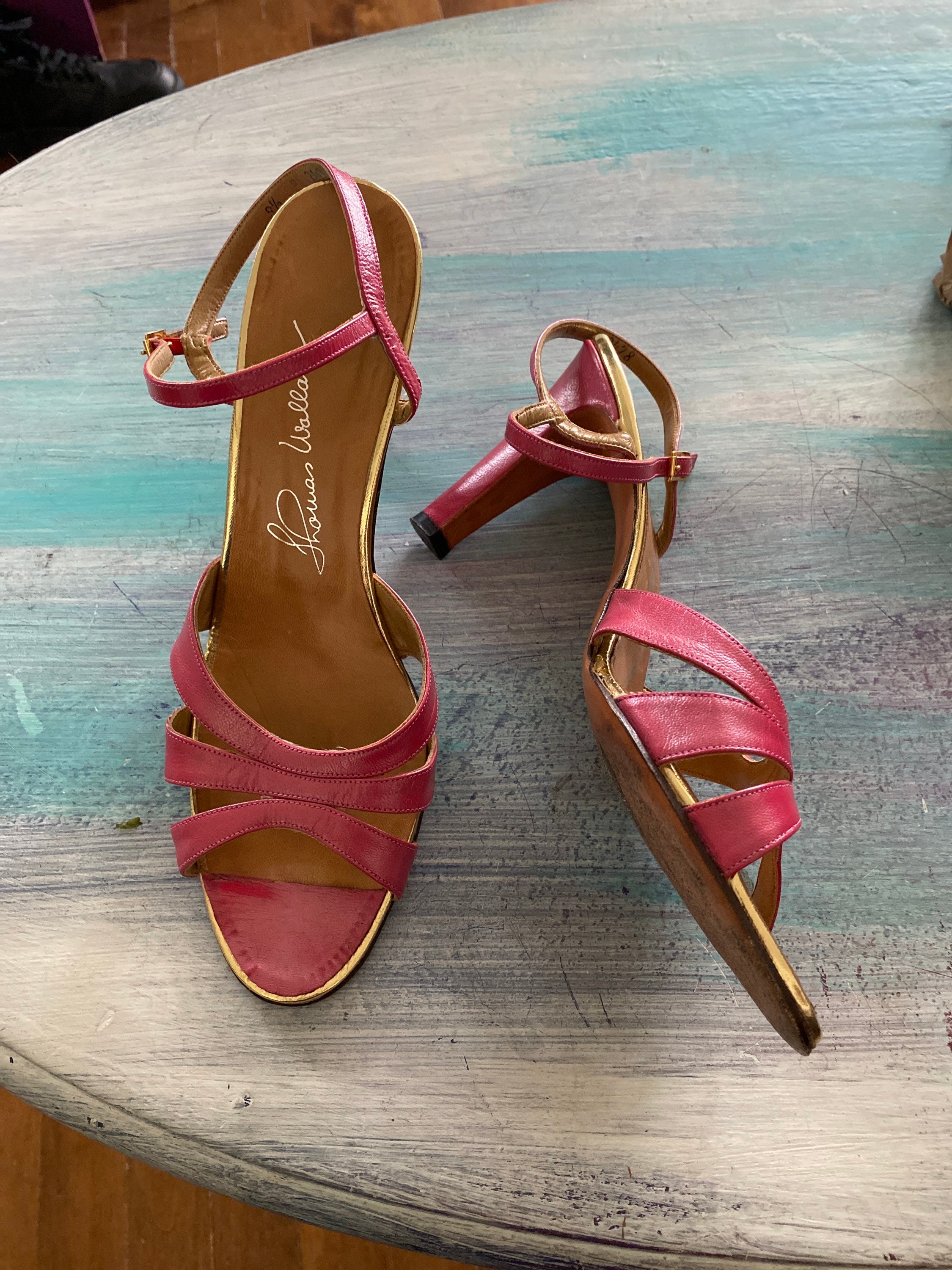 Pink Leather Heeled Sandals Woman Vintage Pink Sandals of the - Etsy Finland