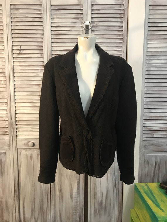 Veste femme vintage en laine bouillie couleur brun