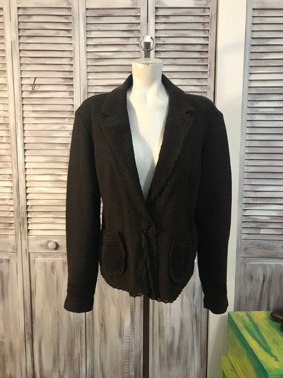 Vintage women's jacket in boiled wool color brown… - image 1